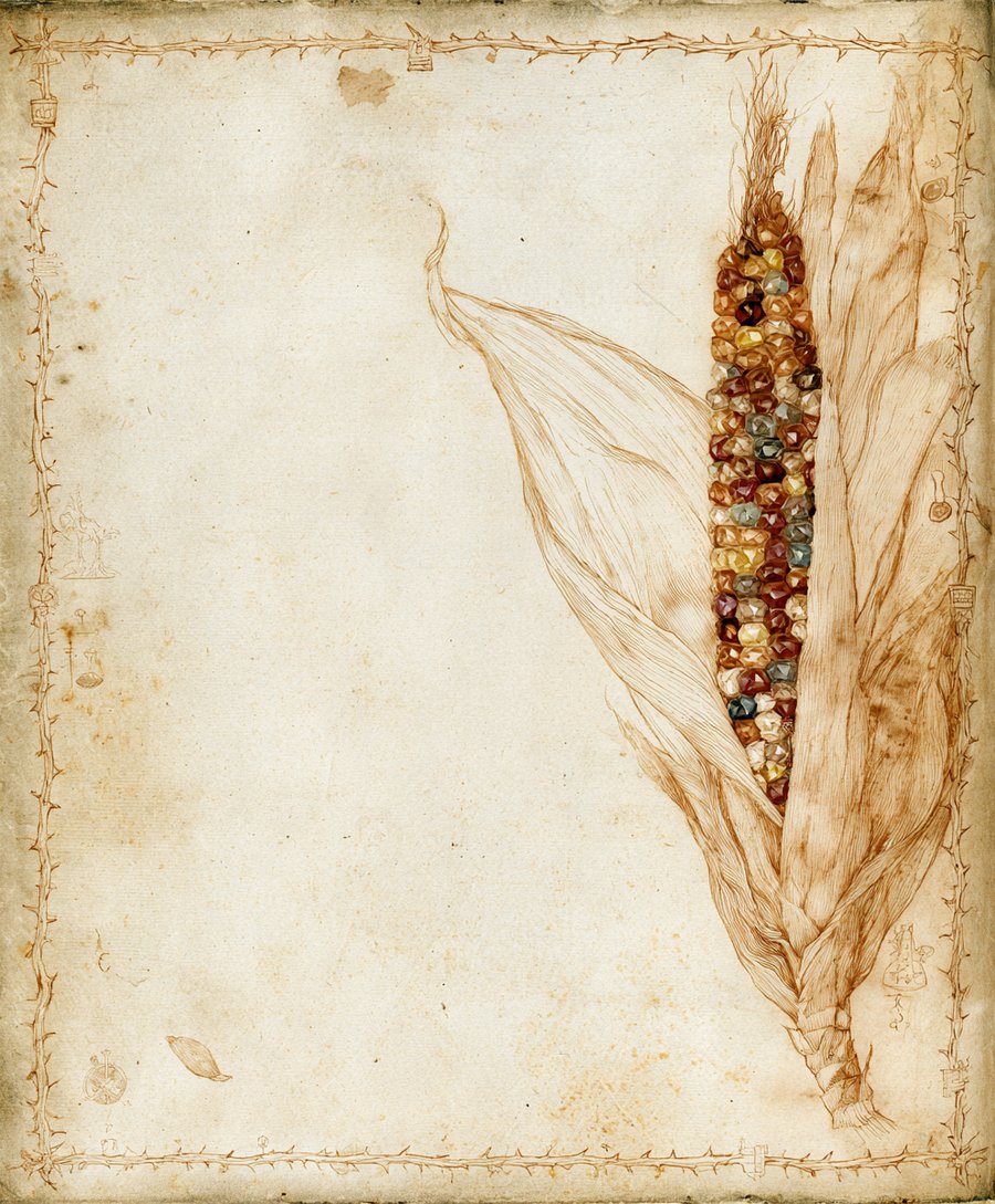 Botanical illustration of glass gem corn