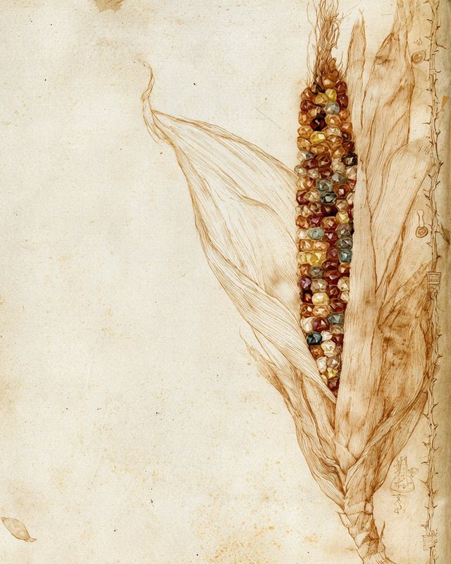 Botanical plate: glass gem corn